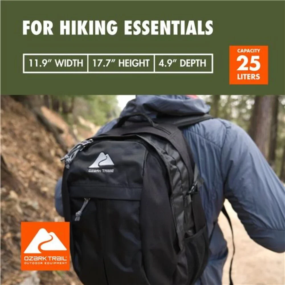 Hiker Backpack 25 Liter, Black, Polyester, Adult, Teen